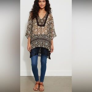 Zara Black and Cream Floral Tunic